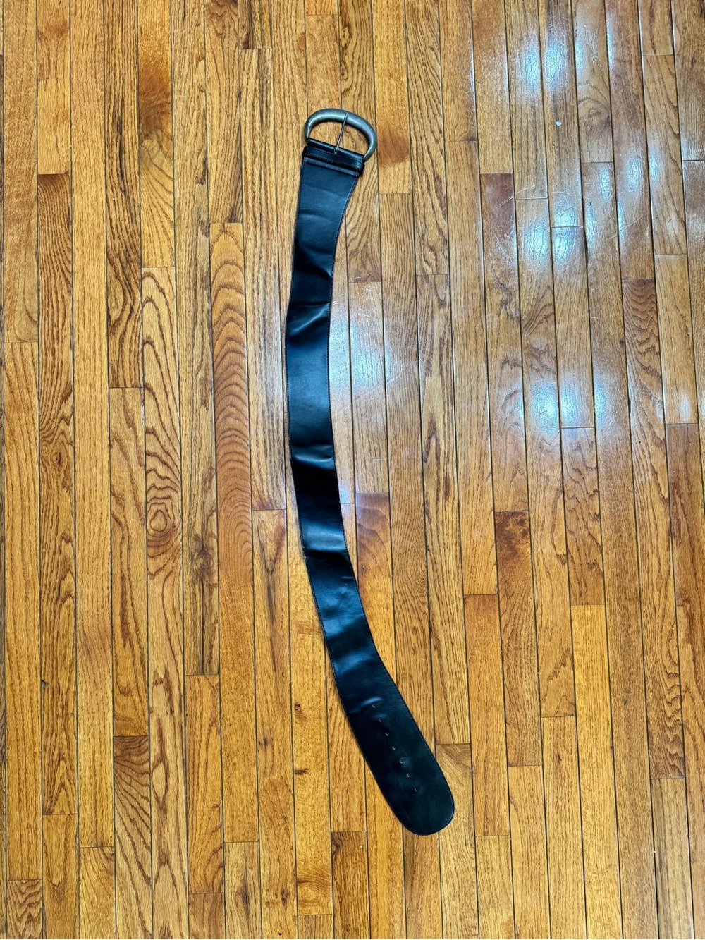 Black Wide Faux Leather Y2K Belt with Metal D-Ring Buckle